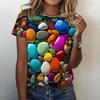 Women's 3d Geometric Love Pattern T-Shirt Summer Round Neck Short Sleeve Clothing Fashions Color Design Tops 2024 Oversize Tee
