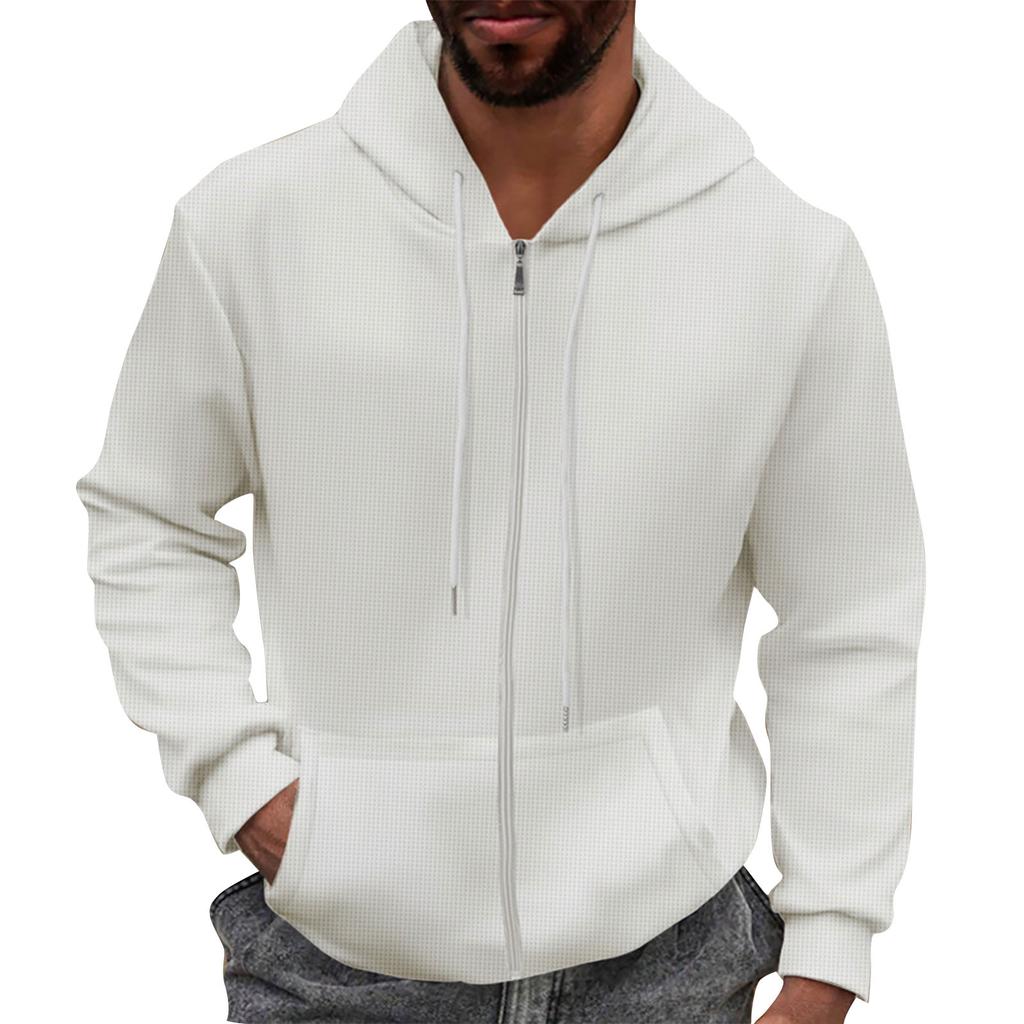 Men'S Solid Color Pocket Zipper Long Sleeved Jacket Jacket Hooded Sweatshirt