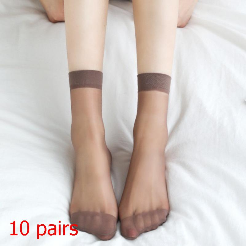 10 пар однотонных носков женские сексуальные эластичные шелковистые прозрачные тонкие короткие чулки женские повседневные носки до щиколотки