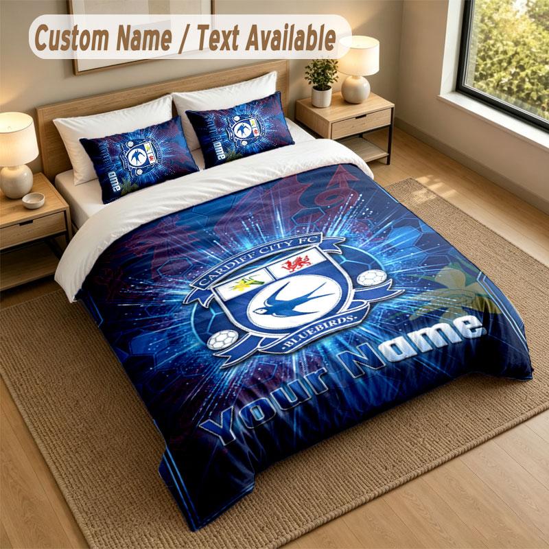 Bedding Set 1 Duvet Cover 2 Pillowcases Cardiff City Print Soft Bed Linen Bedroom Decor