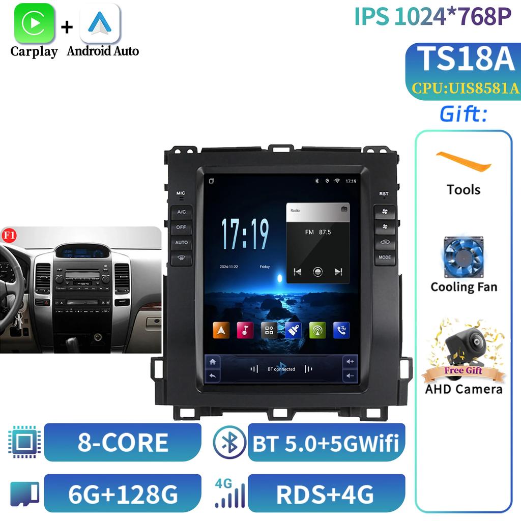 10.4"Для Prado 120 Lexus GX470 Для Toyota Land Cruiser 2002-2009 Android Навигация CarPlay Автомобильное радио Мультимедиа Экран Стерео