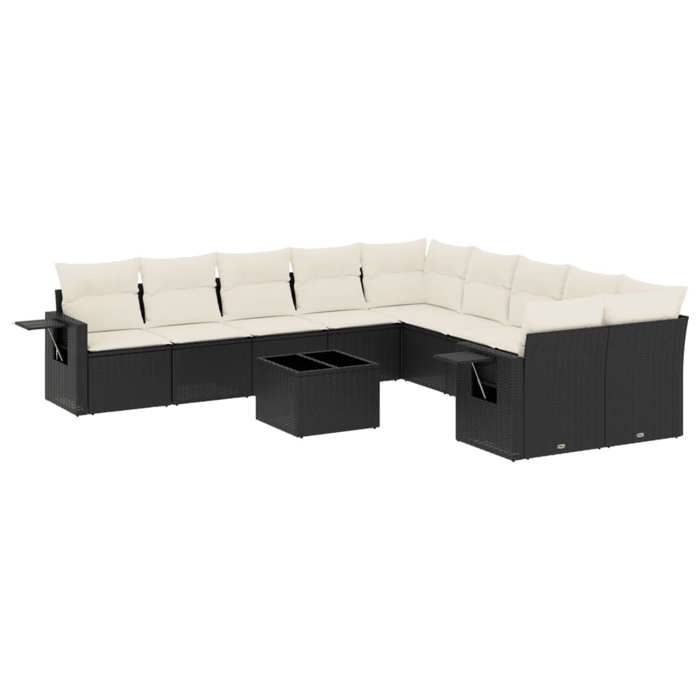 VidaXL Salon de Jardin avec Coussins 11 pcs, Canapés de Terrasse, Ensemble de Meubles de Patio, Mobilier d'Extérieur, Noir 3220715