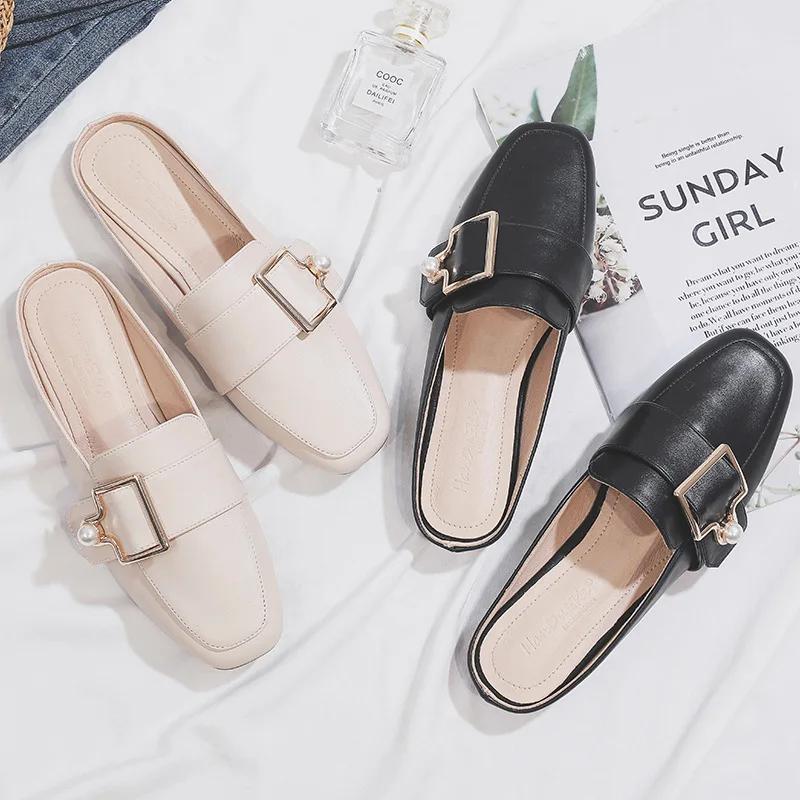Новые женские тапочки повседневная обувь модные женские кожаные мокасины без каблука туфли без застежек летние уличные легкие женские прогулочные туфли