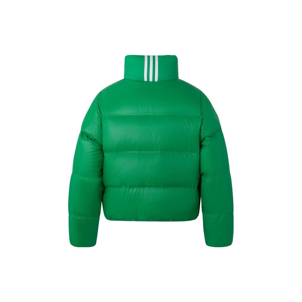 Adidas Оригинальная короткая пуховая куртка с тремя полосками и логотипом, спортивная куртка с длинным рукавом, женская куртка зеленого цвета JE6042