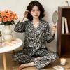 Luxury high-end jungle animal ice silk pajamas women's spring and autumn new long-sleeved loungewear suit