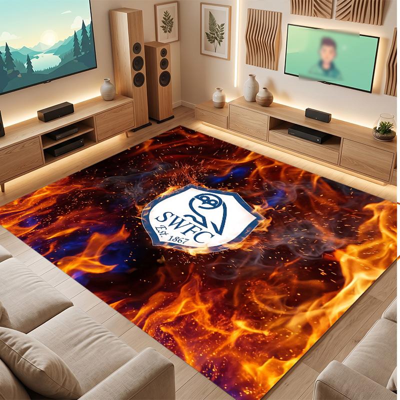 Sheffield Wednesday Football Print Crystal Velvet Rug, Comfortable Water Absorbent Non Slip Indoor Floor Carpet