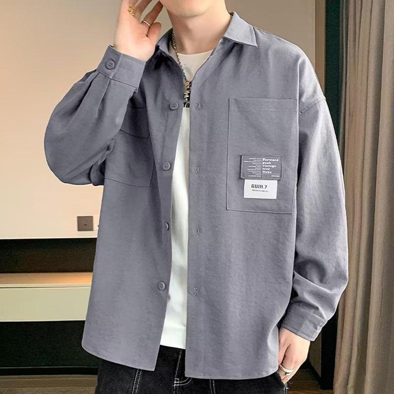 Модная рубашка, весенне-осенняя рабочая одежда, мужская рубашка с длинными рукавами, повседневная куртка, модная свободная мужская рубашка в стиле Харадзюку в стиле ретро
