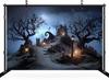 7x5ft Halloween Town Graveyard Backdrop Christmas Nightmare Tombstone Twisted Bare Trees Ghost Street Lamp Background Ha