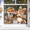 Spring Fox Window Clings Cartoon Fox Flowers Butterflies Glass Sticker Removable Cute Animal Window Decals for Home Office Shop
