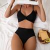 Women's Swimsuit Black Solid Color High Waist Backless Sexy Bikini Tankini Beachwear Bathing Suits