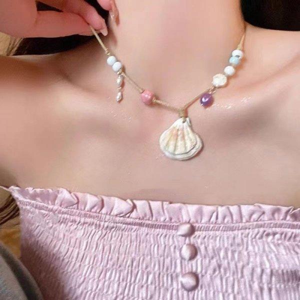 Summer Ocean Style Shell Flower Pendant Necklace for Women Vintage Gold Color Clavicle Chain Choker Beach Vacation Jewelry Gift