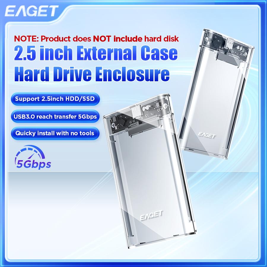 EAGET 2,5-дюймовый внешний корпус жесткого диска USB 3.0 для SATA III, корпус жесткого диска для 2,5-дюймового SATA HDD SSD макс. 6 ТБ, поддержка UASP