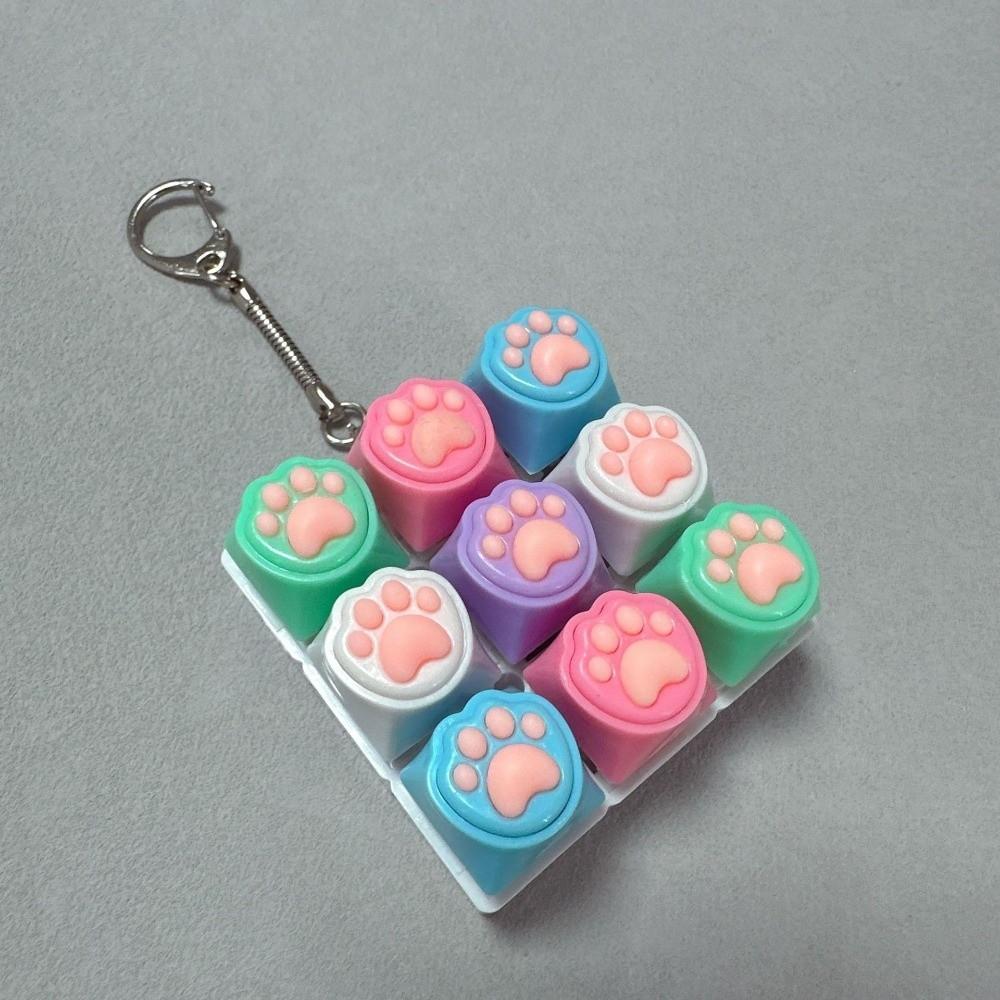 Funny Decompression Keyring 9 Keyboard Stress Relief Pendant Relaxing Cat Paw Keychain Office Use
