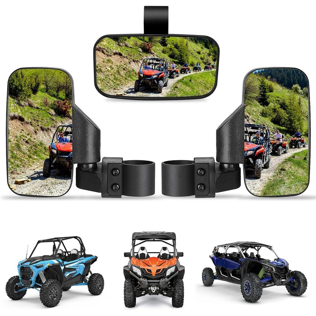 Side Mirrors And Center Mirror with Roll Bar Cage,Adjustable Rear View Side Mirrors Compatible with Polaris RZR, Zforce,Commander Maverick X3