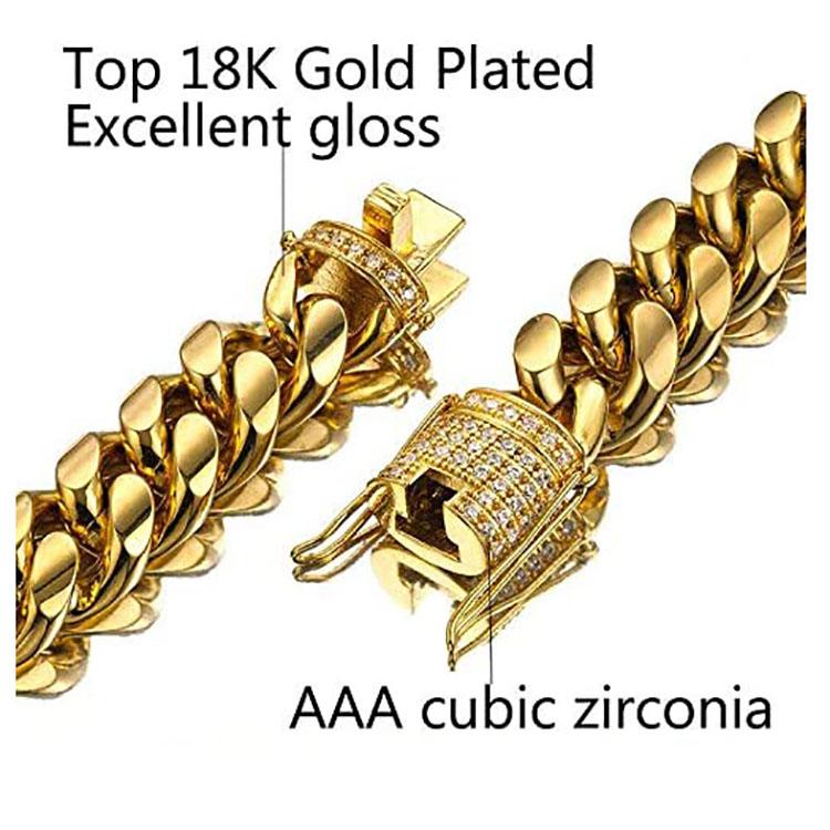 Мужская Хип-Хоп Цепь Miami Cuban Link из Нержавеющей Стали с Покрытием 18K Золотом, Толстая, с Застежкой-Лобстером, Лабораторный Алмаз, Подарок для Стильных Мужчин, Ожерелье