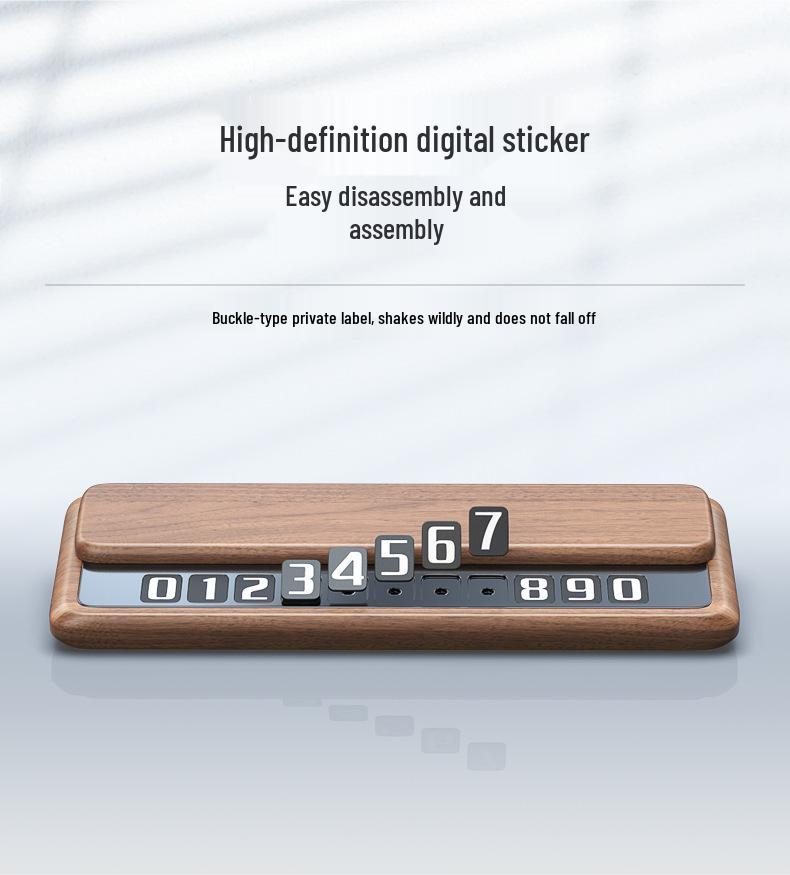 Black Walnut Wood Temporary Parking Phone Number Sign for Car