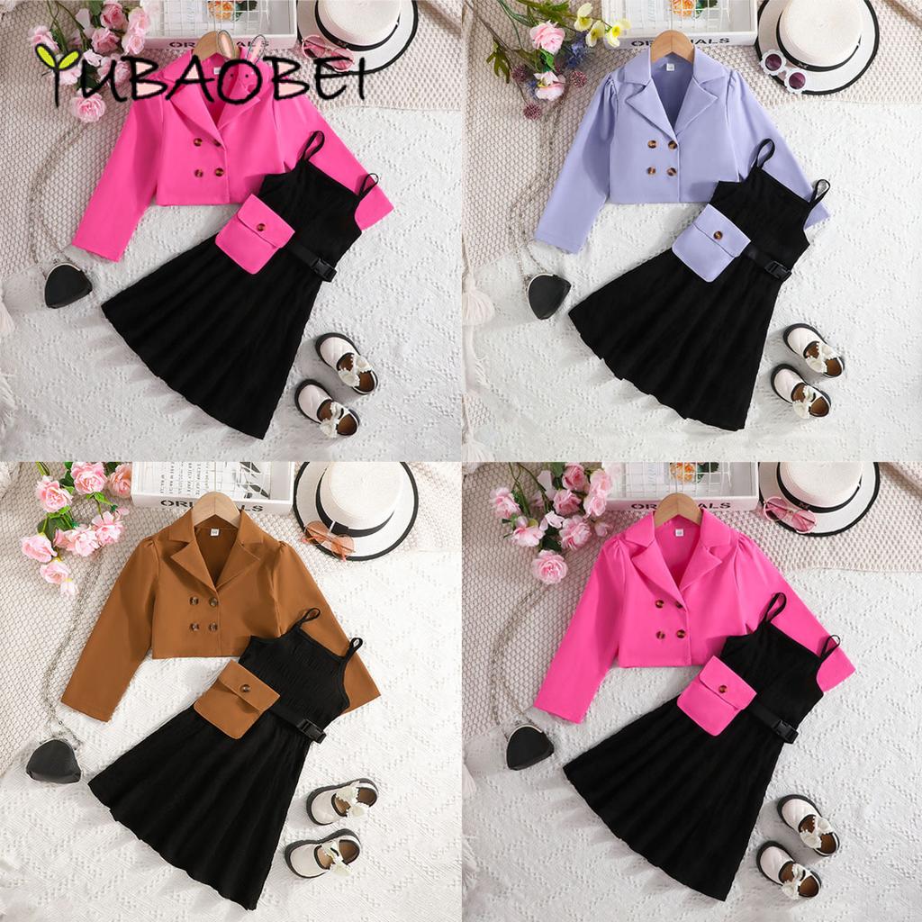 Girls Autumn Clothes Fashion Children Jacket + Dress + Bag 3 Piece Sets Suspender Dress Suit for Kids