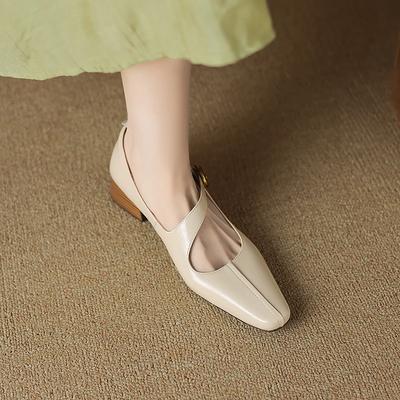 Мода 2025 Новые Весенние Женские Туфли Лодочки Квадратный Носок Массивный Каблук Натуральная Кожа Женская Обувь Мелкий Металлическая Пряжка Ремешок Мэри Джейн Женские