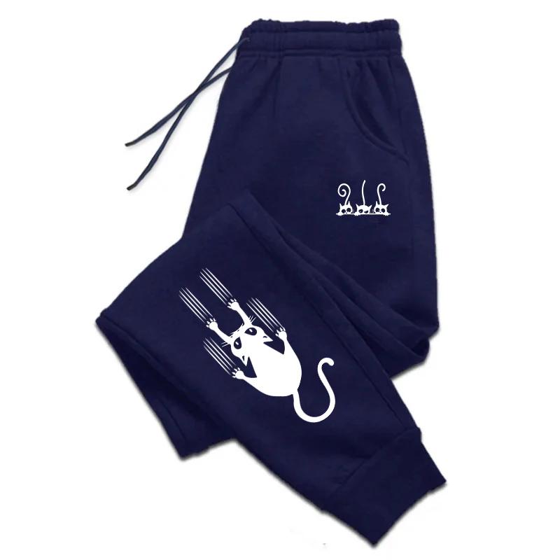 Брюки универсальные мужские спортивные штаны с милым принтом кота, спортивные повседневные спортивные брюки для занятий спортом на море, мужские брюки для бега, лидер продаж