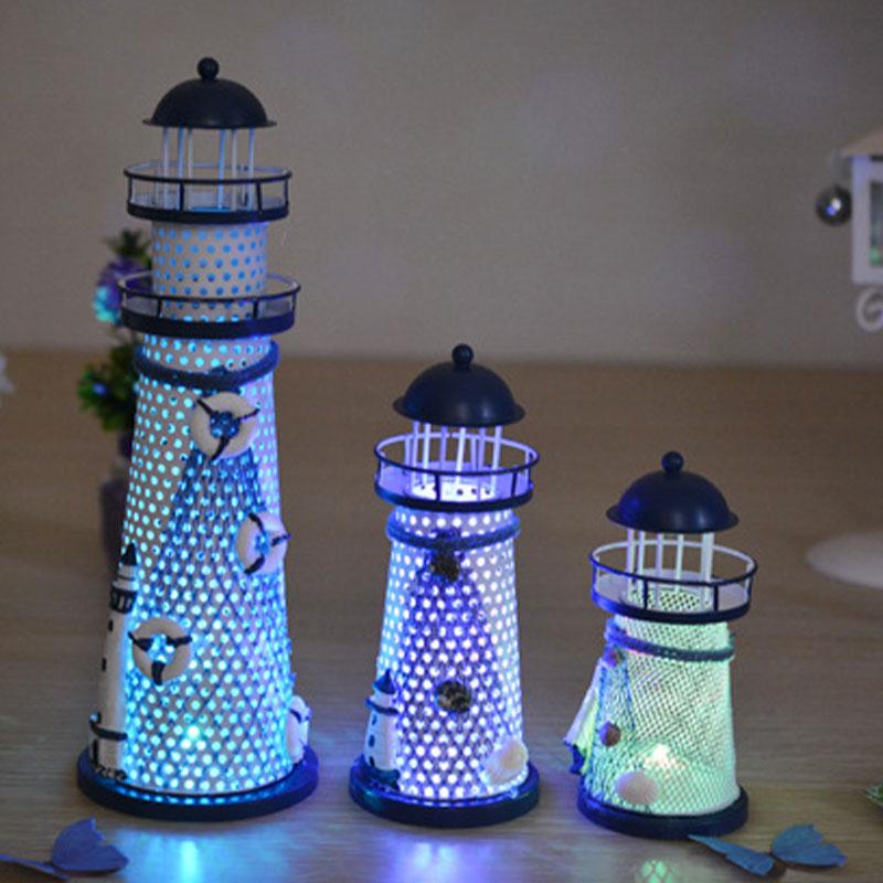 Ocean Flash Lighthouse Fishing Net Starfish Shell Metal Beacon Tower Ornaments
