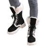 Women's Chunky Heel Platform Snow Boots Winter Warm Faux Fur Lined Slip On Mid-Calf Boots for Women Fleece Lined Faux Suede Lace-Up Round Toe Booties
