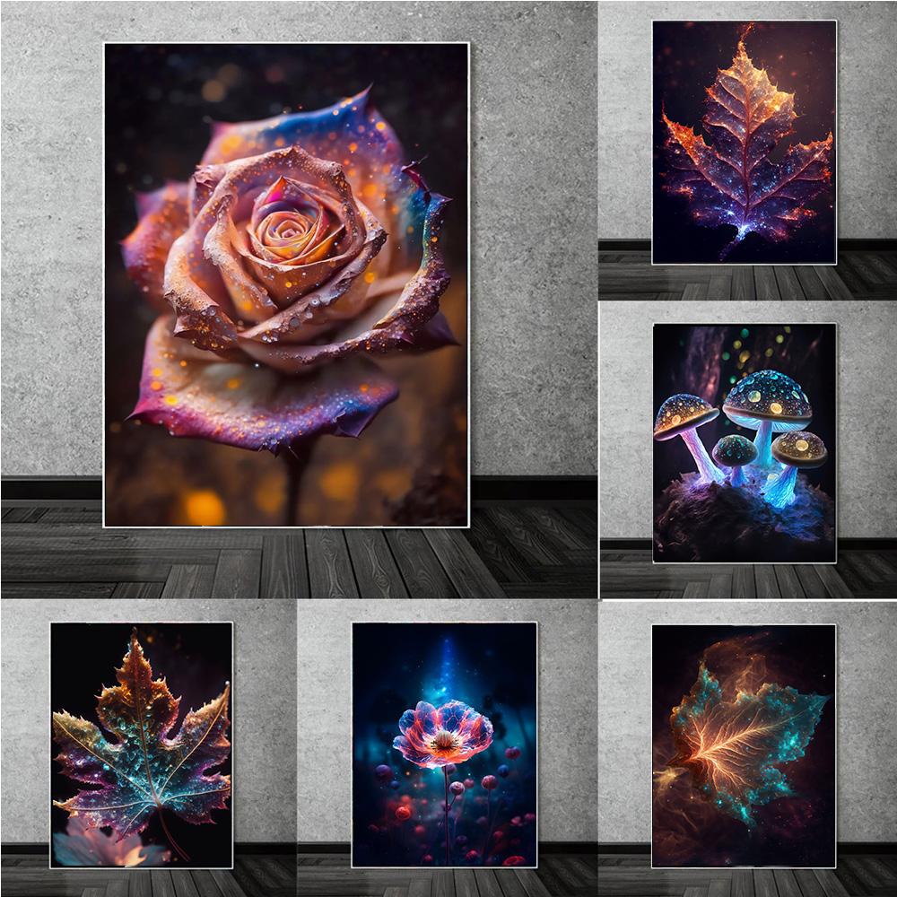 Фэнтези Растения Галактический Сад Листья Принты Постер Холст Картина Современное Настенное Искусство Картинки Для Гостиной Спальни Домашний Декор