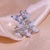 Super Flash Zircon Leaf Open Diamond Ring Design Sense Korean Light Luxury Trendy Ring