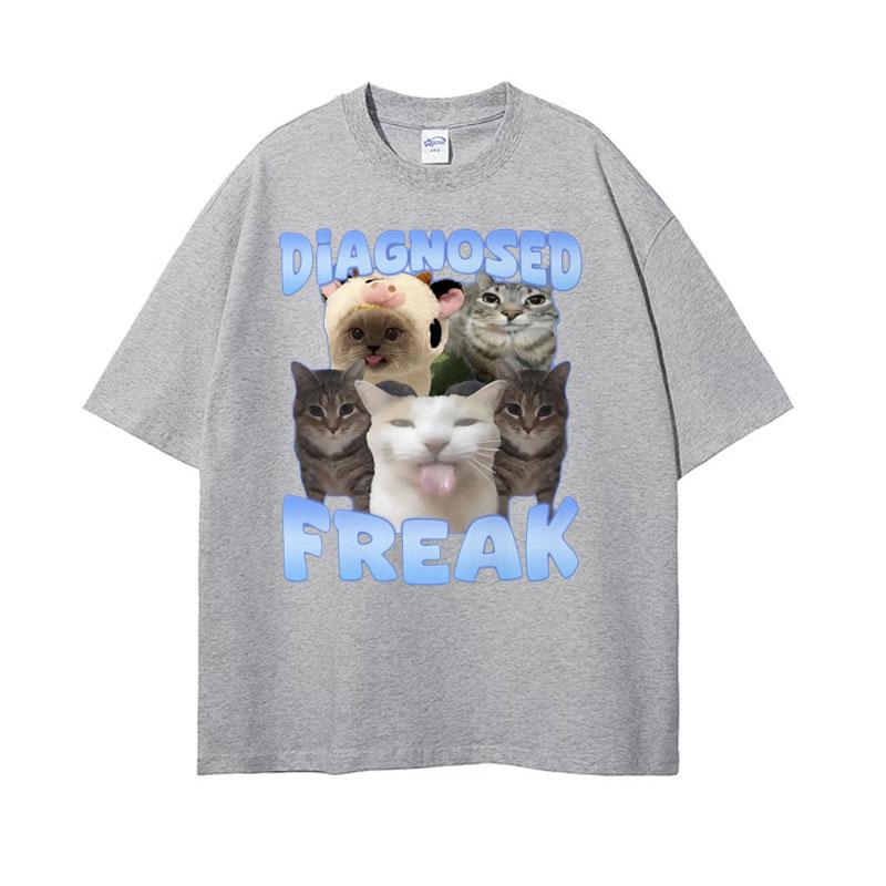 Diagnosed Freak Funny Watermelon Cat Meme Tshirt Men Womens Summer Streetwear Tee Shirt Fashion Oversized Cotton Humor T Shirt