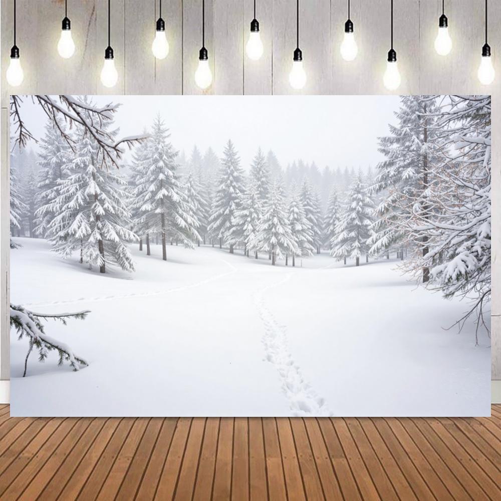 Winter Nature Themed Backdrop for Photography White Snow Forest Scene Kids Birthday Party Decoration Baby Portrait Background9