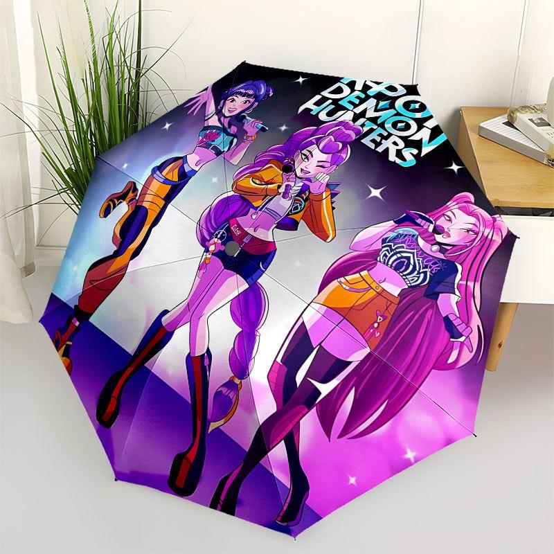 1 шт. K-POP hunter X Автоматический складной зонт-трость с удобной трехскладной конструкцией, 8 металлических спиц - для улицы, на каждый день, в поездку A42