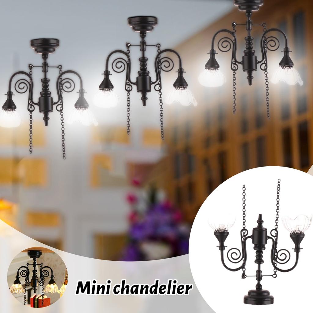 Black Chandelier Model Doll House Accessories Dollhouse Miniature Food Toy Model Scene