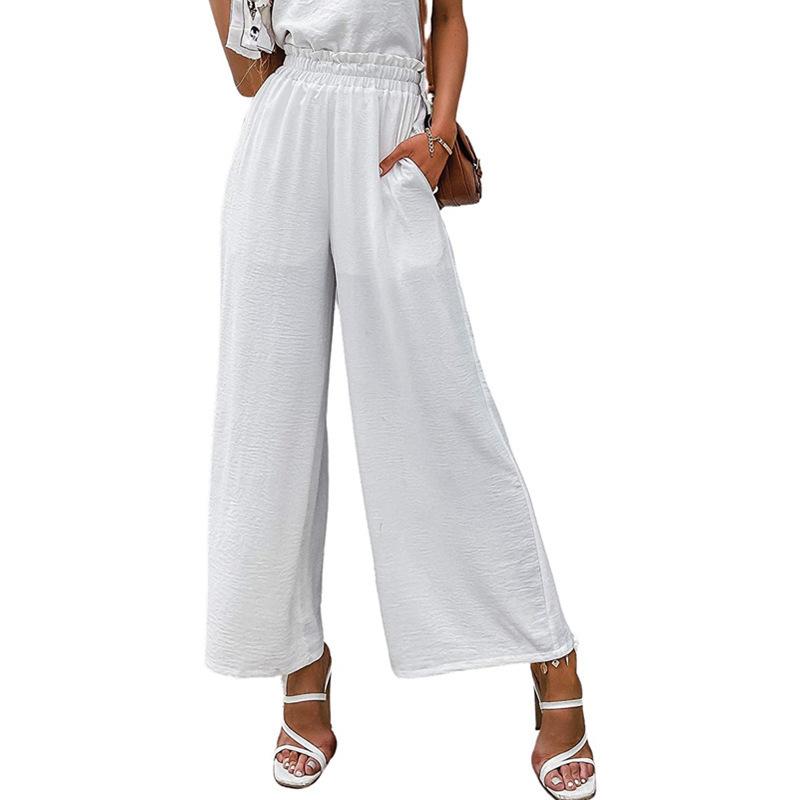 Women's Spring and Summer Cotton and Hemp Wear Solid Color High Waist Loose Casual Wide Leg Pants for Women