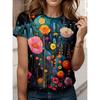 Women's 3D Floral Printed T-shirt, Short Sleeved T-shirt, Round Neck 3D Printed T-shirt, Women's Summer Casual Wear