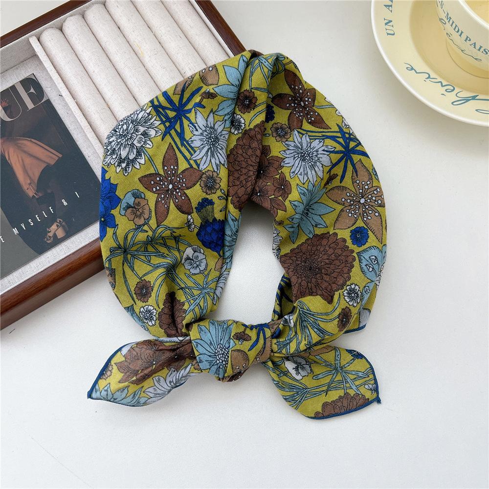 Маленький квадратный шарф из хлопка и льна, шелковый шарф, женский, весна и осень, новый стиль, художественный и универсальный, модный, темпераментный шарф-повязка на голову