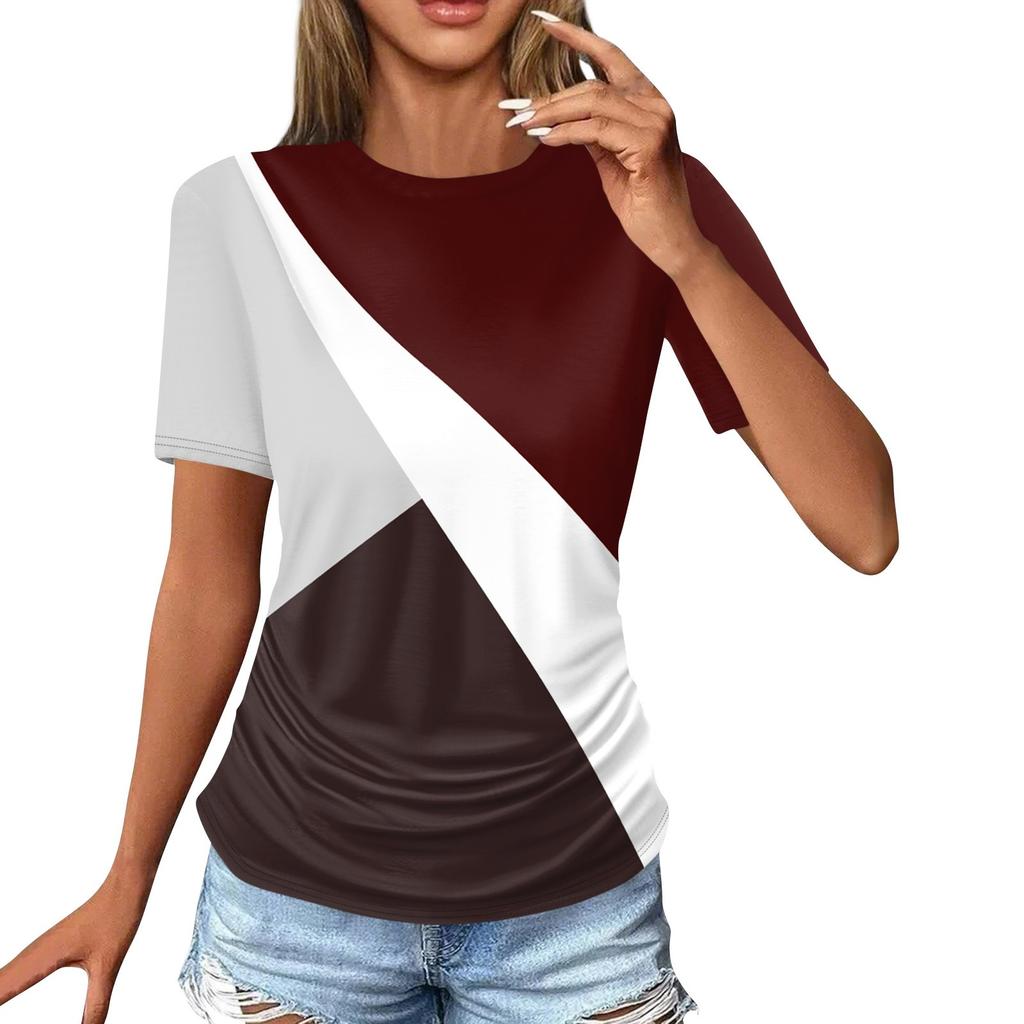 Женские футболки, модные повседневные топы с круглым вырезом и коротким рукавом, туника с принтом