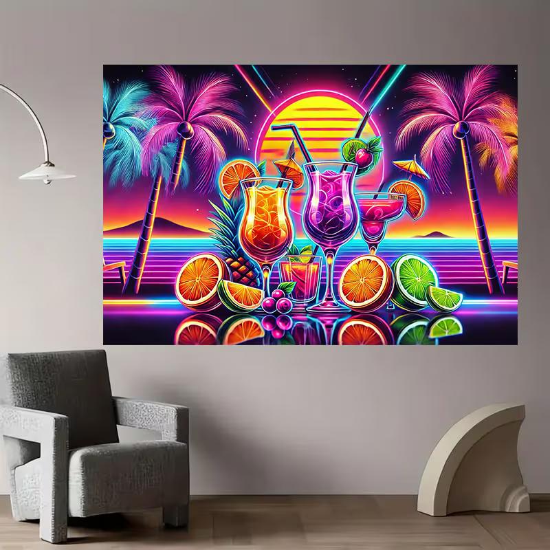 Vibrant Bar Room Tapestry, Illuminated Liquor Bottles Background Cloth