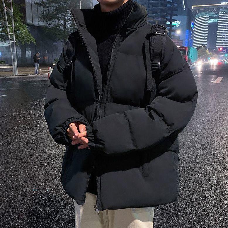 Men's Winter Thickened Cotton-Padded Jacket - Fashionable Loose Fit, Stand-Up Collar, Warm Bread Style