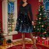 Women's Casual Fashion Long Sleeve Christmas Graphic Printed Vintage Long Dresses