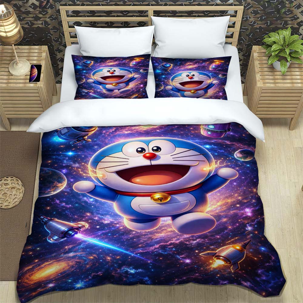 Doraemon Anime Series Bedding Set, Including Duvet Cover and Pillowcases, 3-piece Set; Bedroom Décor Can Be Customized.