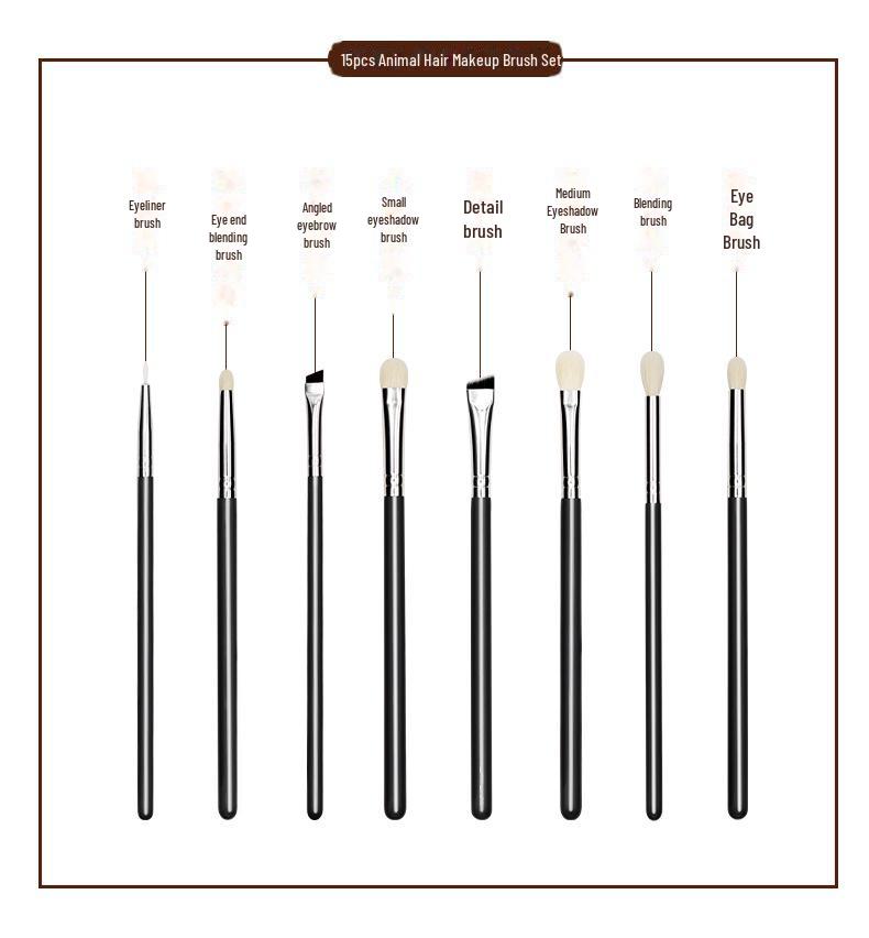 Набор из 15 профессиональных кистей для макияжа с шерстью животных для визажистов