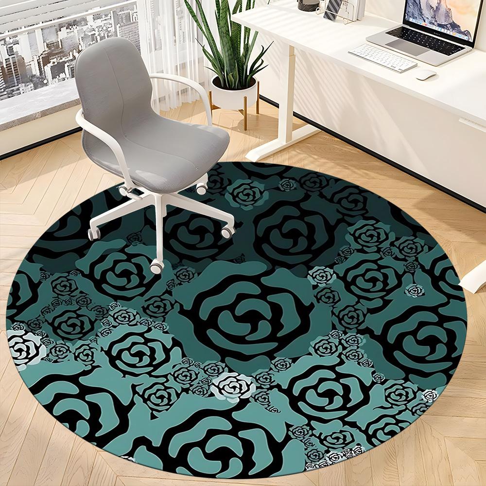 1pc Rose Pattern Office Round Area Rug, Under Office Chairs Bedroom Living Room Home Decor, Room Deco, Available in Various Sizes