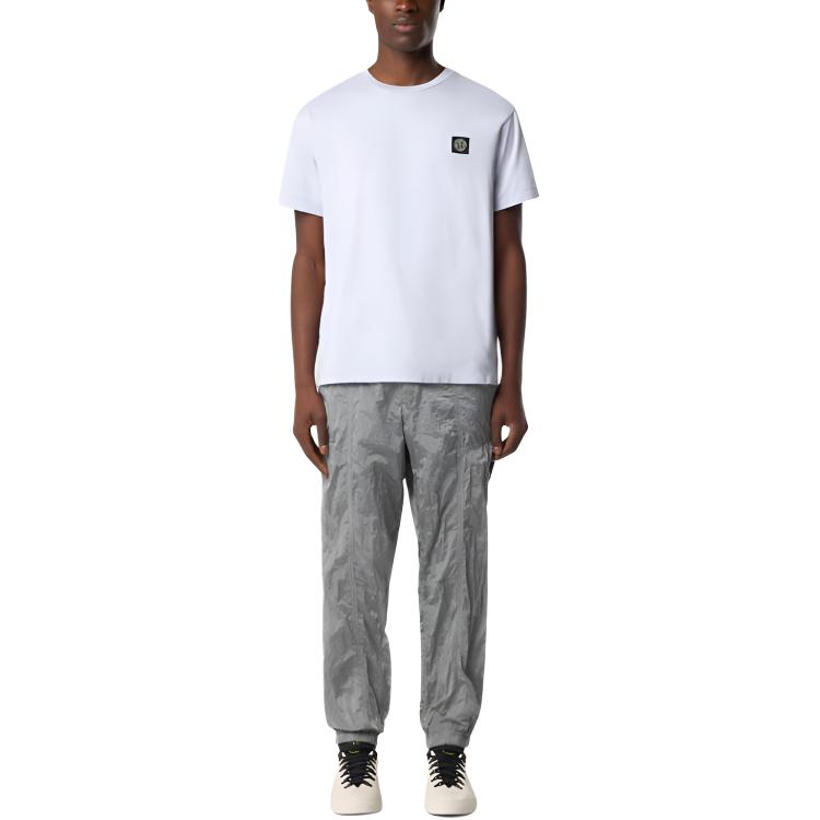 STONE ISLAND Ss25 Однотонная трикотажная футболка с логотипом, удобная, облегающая, с круглым вырезом, из стиранного хлопка, однотонная, с коротким рукавом, мужская футболка K1S1521000-39S0013-V0088