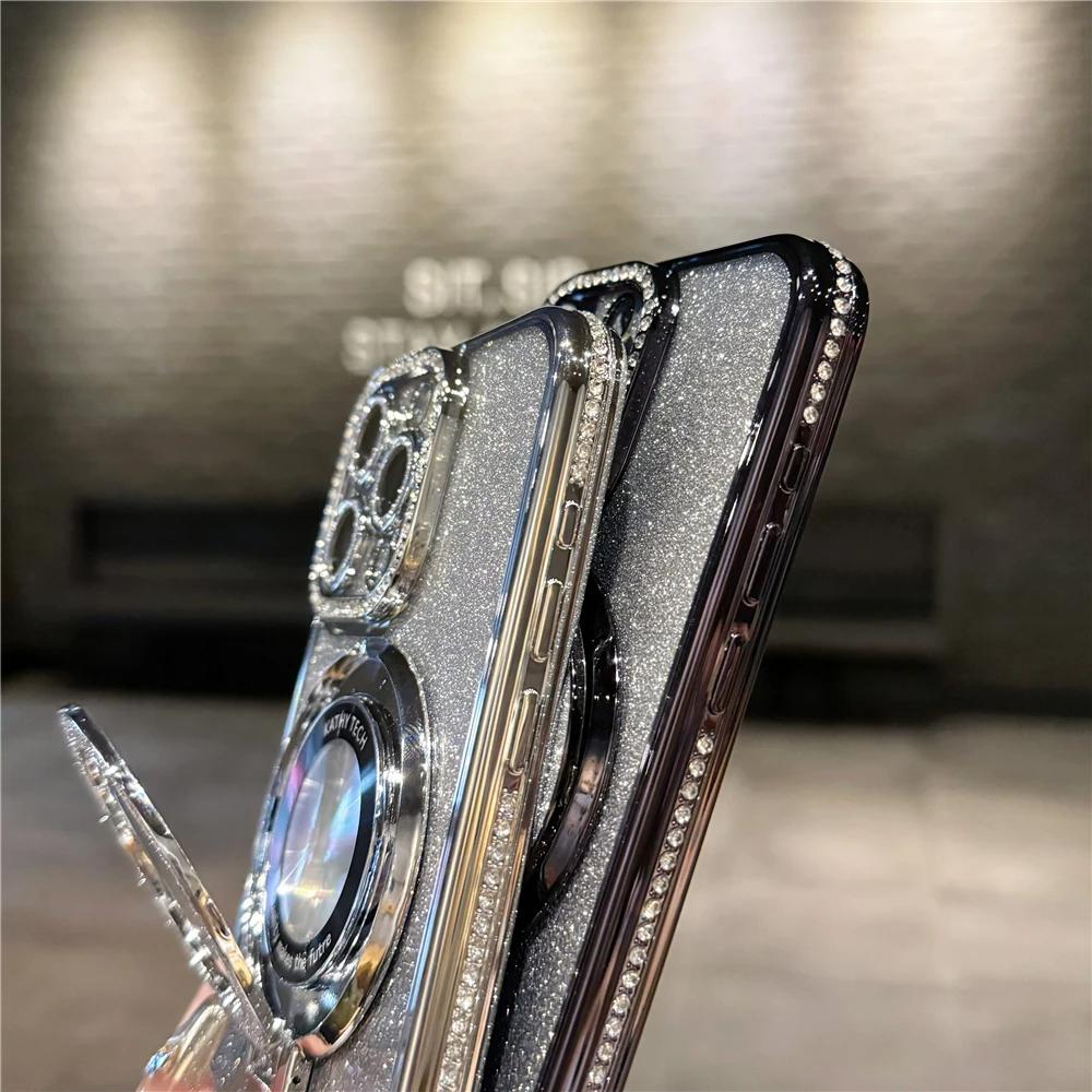 Роскошное покрытие для чехла Magsafe для iPhone 17 Air Магнитный держатель-подставка Блестящий чехол с бриллиантами для iPhone16 Plus 15 12 13 14 Pro Max Мягкая силиконовая накладка