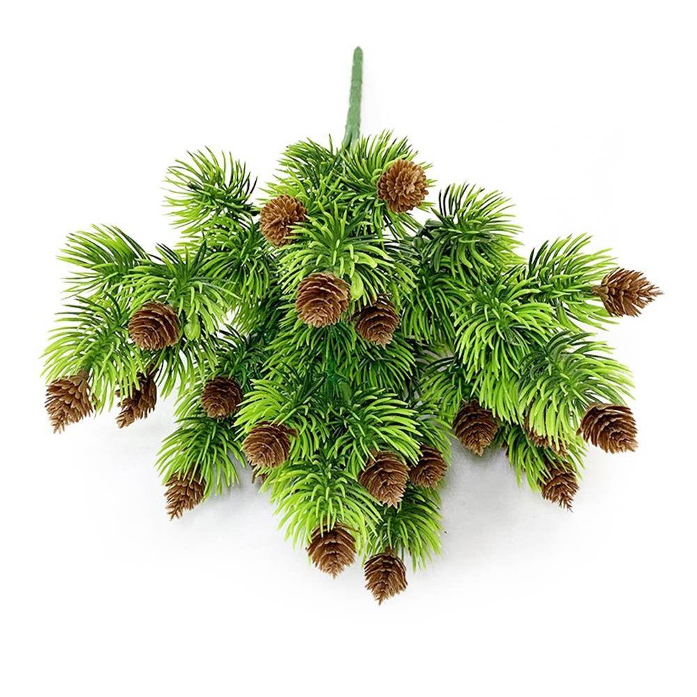 Green Christmas Pine Cone Branches Desktop Ornament Faux Pine Leaves Fake Pine Party Supplies