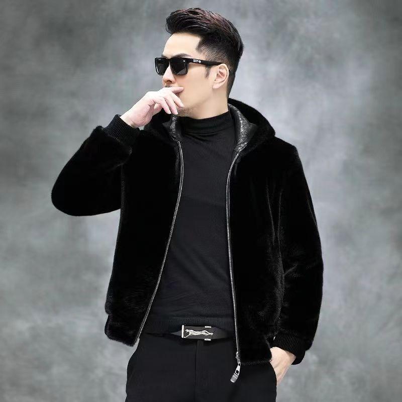 Норковая шуба с капюшоном, мужская норковая шуба из натурального меха норки, мужская зимняя бархатная утолщенная теплая