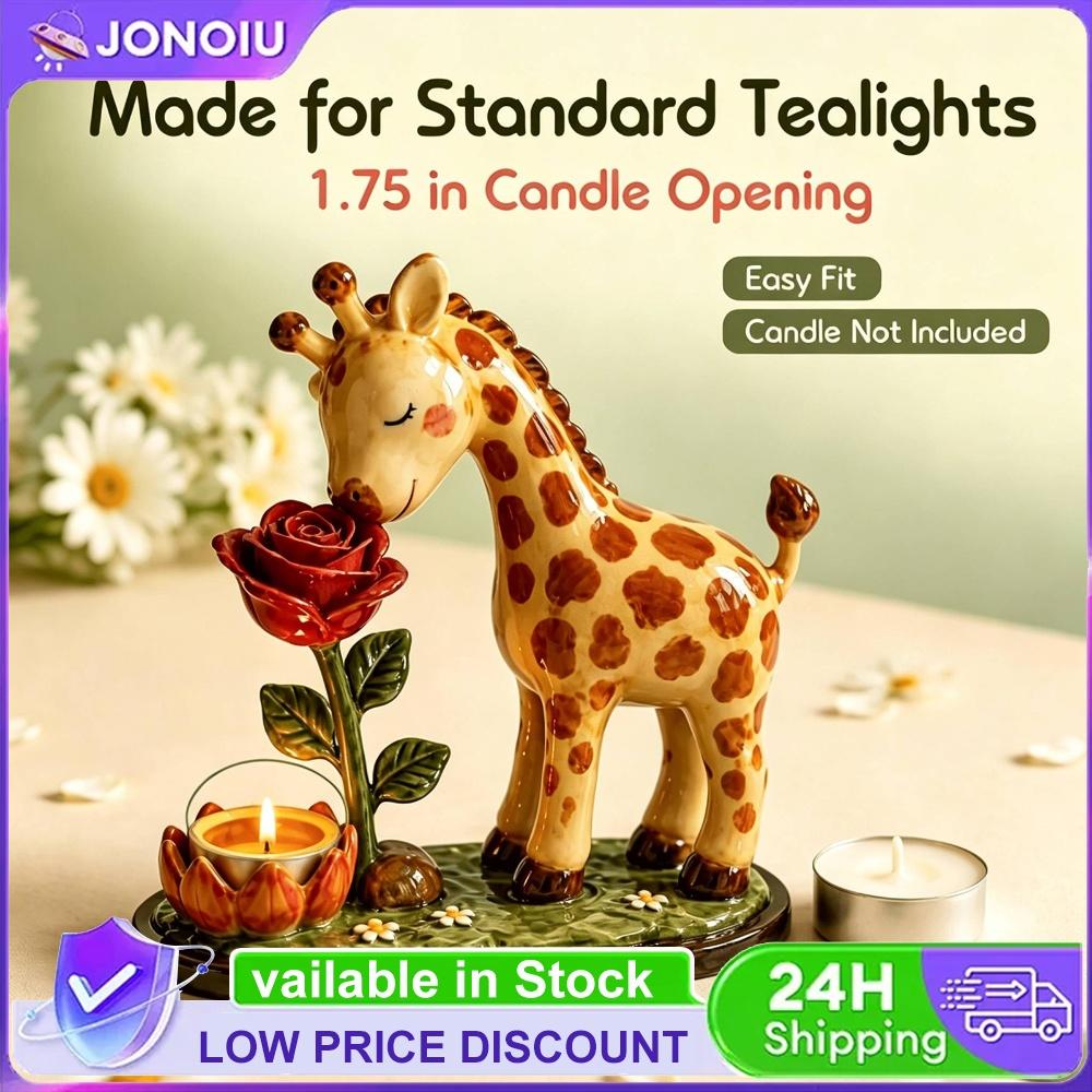 Giraffe Rose Figurine Resin Tealight Holder Decorative Animal Candle Holder Shelf Home Decor Gift 6.3in