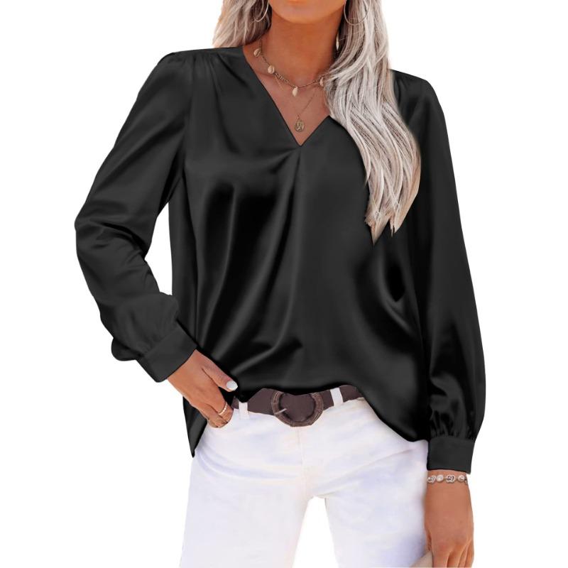 Весенние и осенние женские рубашки с длинным рукавом и V-образным вырезом Повседневная свободная рубашка