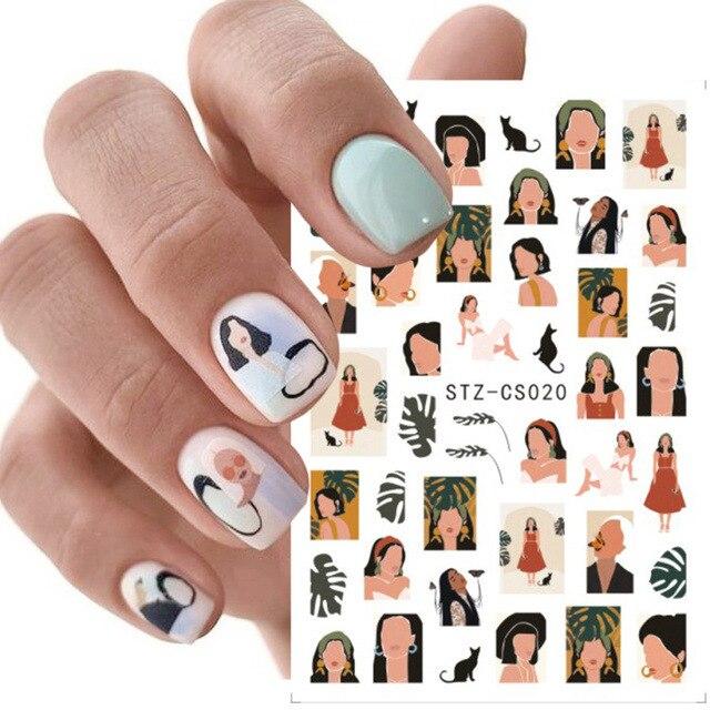 Abstract Line DIY Nail Stickers for Women Girls Nail Art Decorations Rose Gold Spring 3D Sliders for Manicure Nail Polish Decals