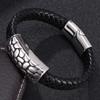 Fashion Men Black Braided Leather Bracelet Chain Stainless Steel Buckle Bangles Jewelry Man Wrist Band Gift