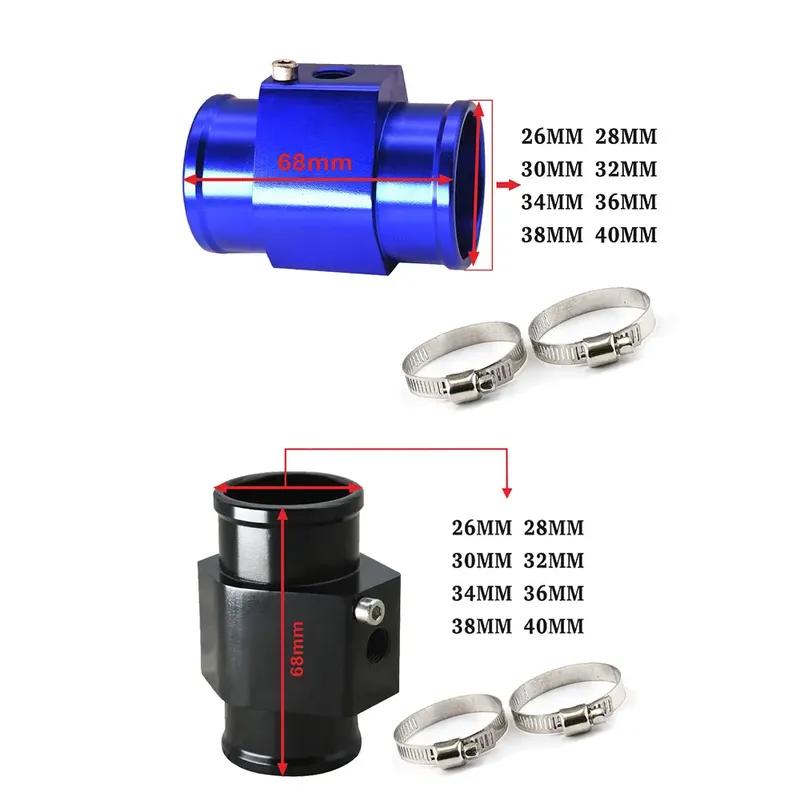 52mm Water Temperature Gauge Blue LED Light with 16mm-40mm Joint Pipe Adapter Black/Blue with Water Temp 1/8NPT Sensor